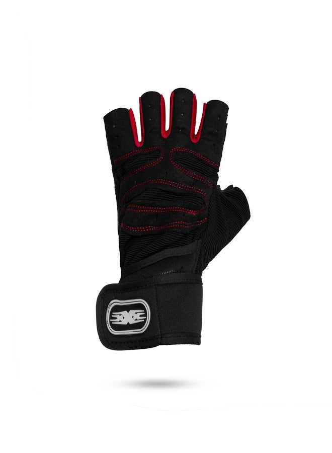 BADOWL Gym Gloves with Wrist Strap Grips Accessories for Men & Women | Fitness Gloves, Bike Sports Gloves, Training Gloves & Exercise Gloves (Red-M) - Image 2