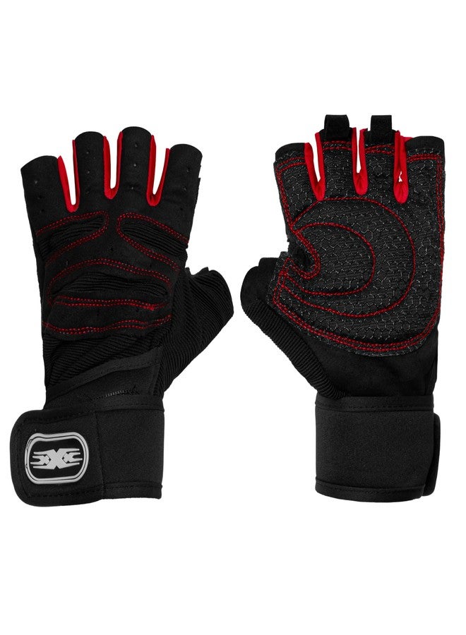 BADOWL Gym Gloves with Wrist Strap Grips Accessories for Men & Women | Fitness Gloves, Bike Sports Gloves, Training Gloves & Exercise Gloves (Red-M) - Image 1