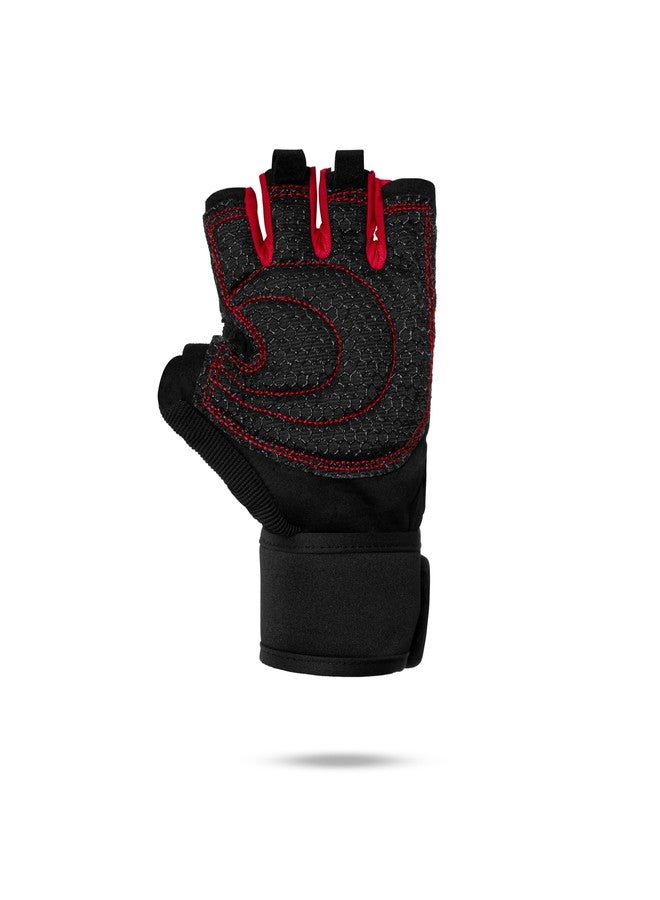 BADOWL Gym Gloves with Wrist Strap Grips Accessories for Men & Women | Fitness Gloves, Bike Sports Gloves, Training Gloves & Exercise Gloves (Red-M) - Image 3