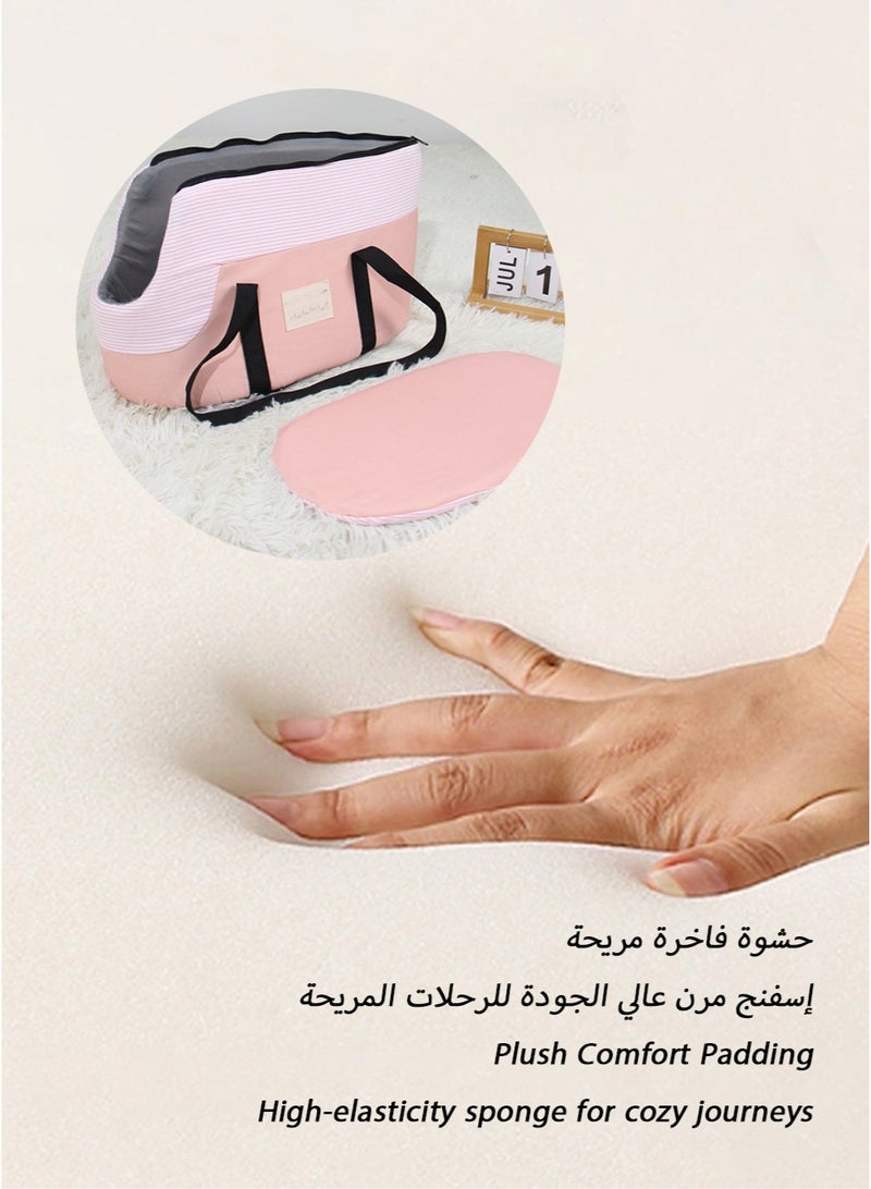 Macaron Pink Cat Carrier Bag with Striped Design, Scenic Window, Soft Sponge Padding, and Spacious Build for Large Cats - Image 4