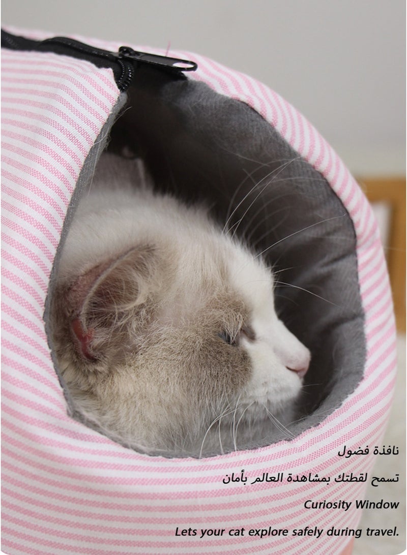 Macaron Pink Cat Carrier Bag with Striped Design, Scenic Window, Soft Sponge Padding, and Spacious Build for Large Cats - Image 3