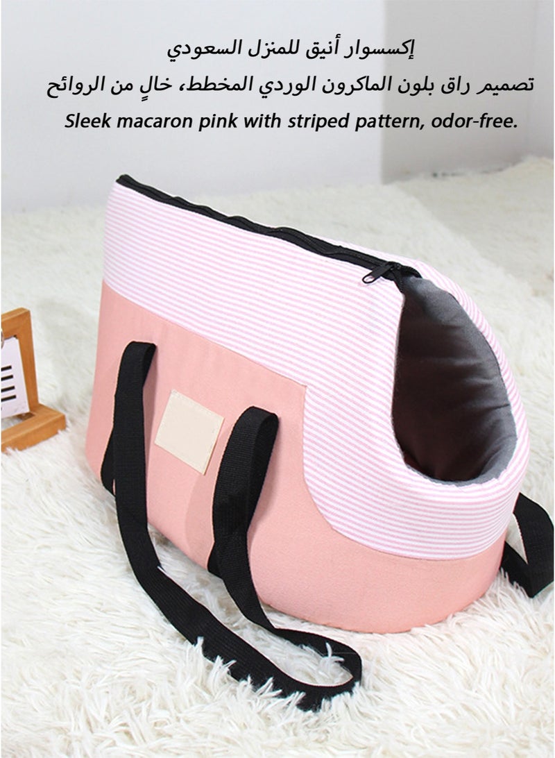 Macaron Pink Cat Carrier Bag with Striped Design, Scenic Window, Soft Sponge Padding, and Spacious Build for Large Cats - Image 2
