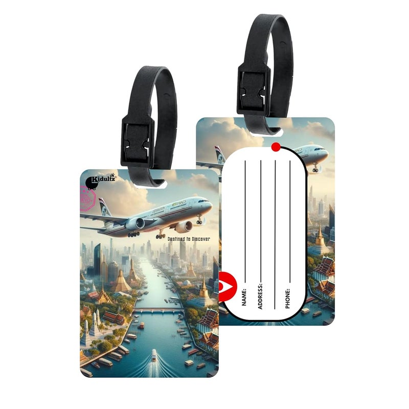 (Set of 10) Synthetic Luggage Tags with Black Strap Loop | Durable, Waterproof, Anti-Break Travel ID Tags for Suitcases, Backpacks, School & Office Bags (Model No.74)