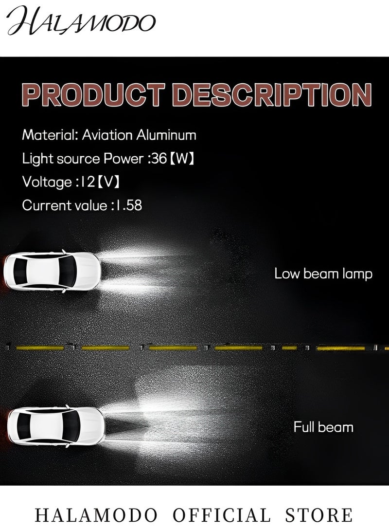 Halamodo 1PC Car LED Headlight Super Bright Auto Fog Light Bulb Replacement Waterproof Plug & Play High Low Beam Headlight Bulb Driving Light Headlamp Car Accessories 6000K - Image 3