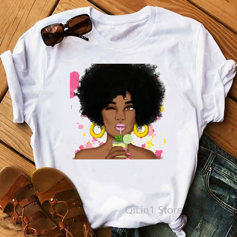 [On the same day] 2021T-shirt Black Girl Feminist style T-shirt cross-border European and American printed women's clothing - Image 2