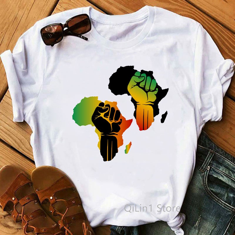 [On the same day] 2021T-shirt Black Girl Feminist style T-shirt cross-border European and American printed women's clothing - Image 4