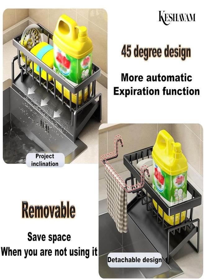 KESHAVAM Sink organizer, Metal Sponge Holder Kitchen Sink | Auto-Draining Sink Storage | Organizer soap tray, sink shelf with towel bar, dishwashing brush holder, kitchen storage rack (Black) - Image 5
