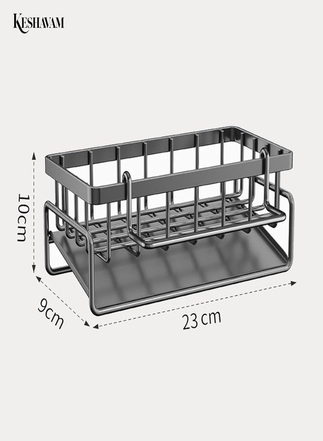 KESHAVAM Sink organizer, Metal Sponge Holder Kitchen Sink | Auto-Draining Sink Storage | Organizer soap tray, sink shelf with towel bar, dishwashing brush holder, kitchen storage rack (Black) - Image 2