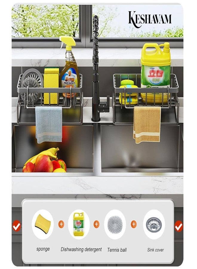 KESHAVAM Sink organizer, Metal Sponge Holder Kitchen Sink | Auto-Draining Sink Storage | Organizer soap tray, sink shelf with towel bar, dishwashing brush holder, kitchen storage rack (Black) - Image 4
