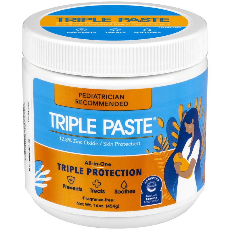 Triple Paste كريم طفح الحفاض ثلاثي المعجون للأطفال 16 أونصة - مرهم أكسيد الزنك يعالج ويهدئ ويمنع طفح الحفاض - موصى به من قبل أطباء الأطفال - تركيبة مضادة للحساسية مع نباتات مهدئة