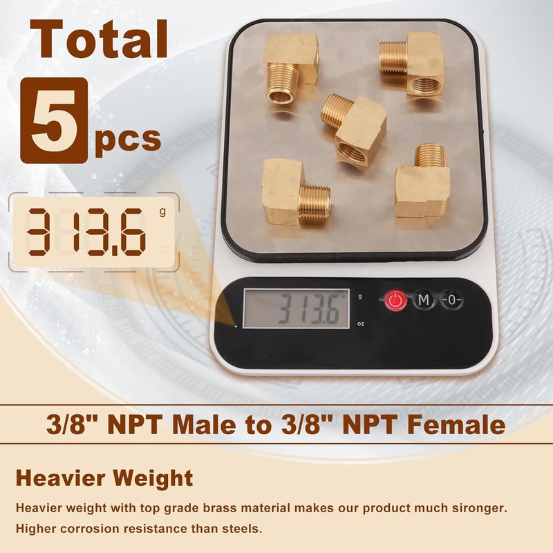 boeray 5pcs 3/8” Brass Fittings 90 Degree Barstock Street Elbow 3/8" NPT Male Pipe to 3/8" NPT Female Pipe 3/8 NPT Elbow Forged Brass Pipe Fittings - Image 5