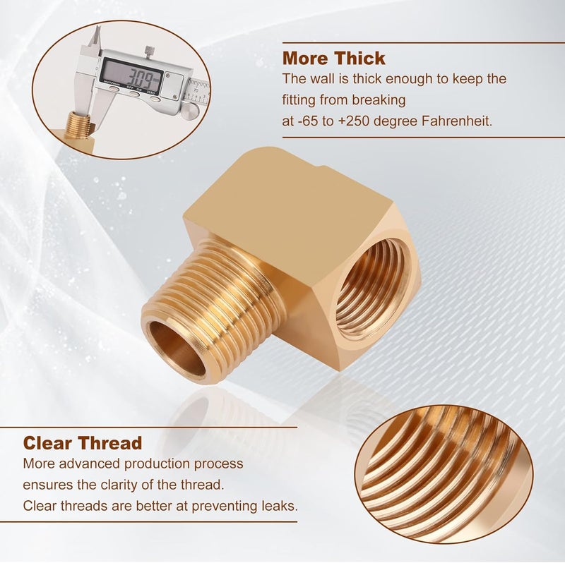 boeray 5pcs 3/8” Brass Fittings 90 Degree Barstock Street Elbow 3/8" NPT Male Pipe to 3/8" NPT Female Pipe 3/8 NPT Elbow Forged Brass Pipe Fittings - Image 4