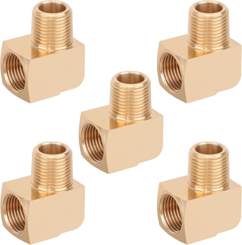 boeray 5pcs 3/8” Brass Fittings 90 Degree Barstock Street Elbow 3/8" NPT Male Pipe to 3/8" NPT Female Pipe 3/8 NPT Elbow Forged Brass Pipe Fittings - Image 1