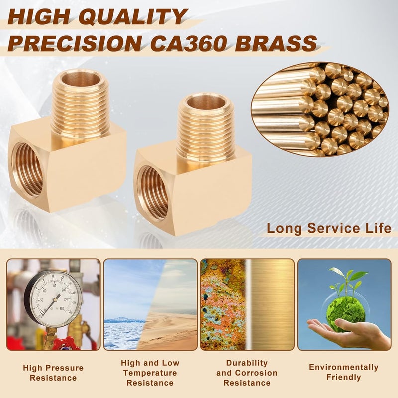 boeray 5pcs 3/8” Brass Fittings 90 Degree Barstock Street Elbow 3/8" NPT Male Pipe to 3/8" NPT Female Pipe 3/8 NPT Elbow Forged Brass Pipe Fittings - Image 3