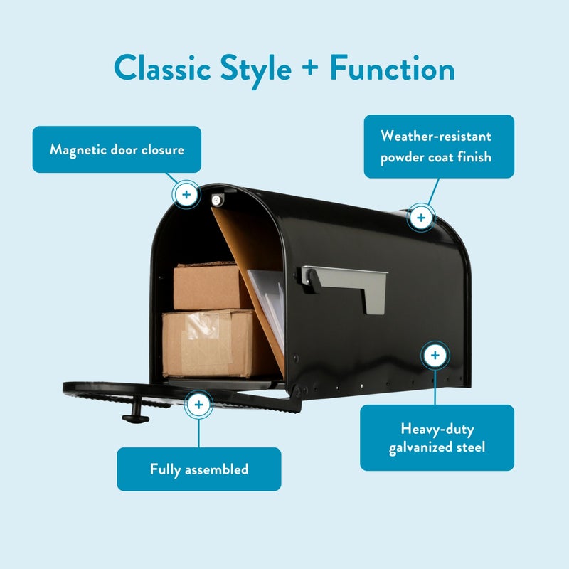Architectural Mailboxes Edwardsâ„¢ Weather-Resistant Steel Metal Post Mounted Mail Box for Outside, Black, Large Curbside Mailbox, USPS Approved for Residential Delivery - Image 3
