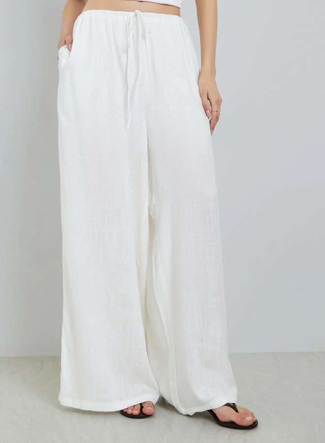 تايك تو White Wide Leg Relaxed Fit Pants