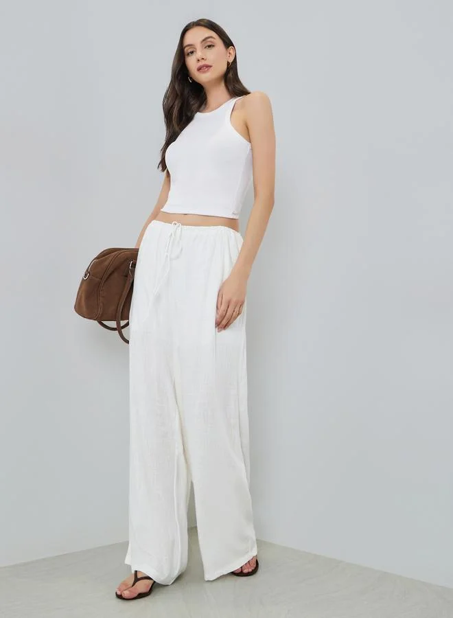تايك تو White Wide Leg Relaxed Fit Pants