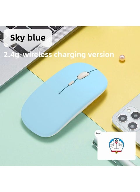 Wireless Mouse Bluetooth Mute Dual-mode Rechargeable Mouse Laptop Office Silent Unlimited Ip Tablet-Specifications:Tianhe Blue-wireless Charging Version [same Mouse Pad Free]-official Standard