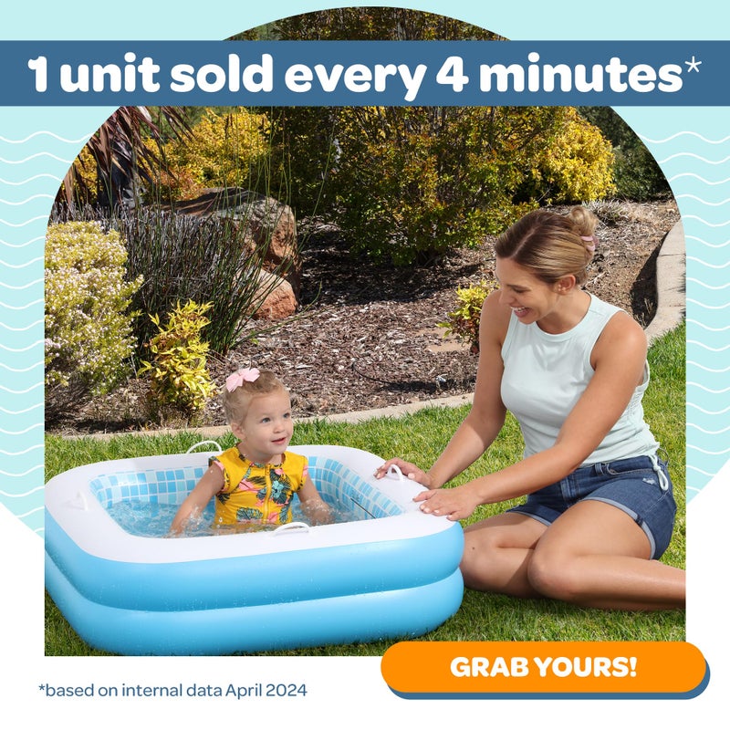 GRIP A POOL Baby Pool with Cushioned Floor, Grip Handles and Drain - Skin Safe Small Square Inflatable Kiddie Pool, Bathtub and Ball Pit, for Babies, Infants and Toddlers 1-3, 34" Summer Blue - Image 5