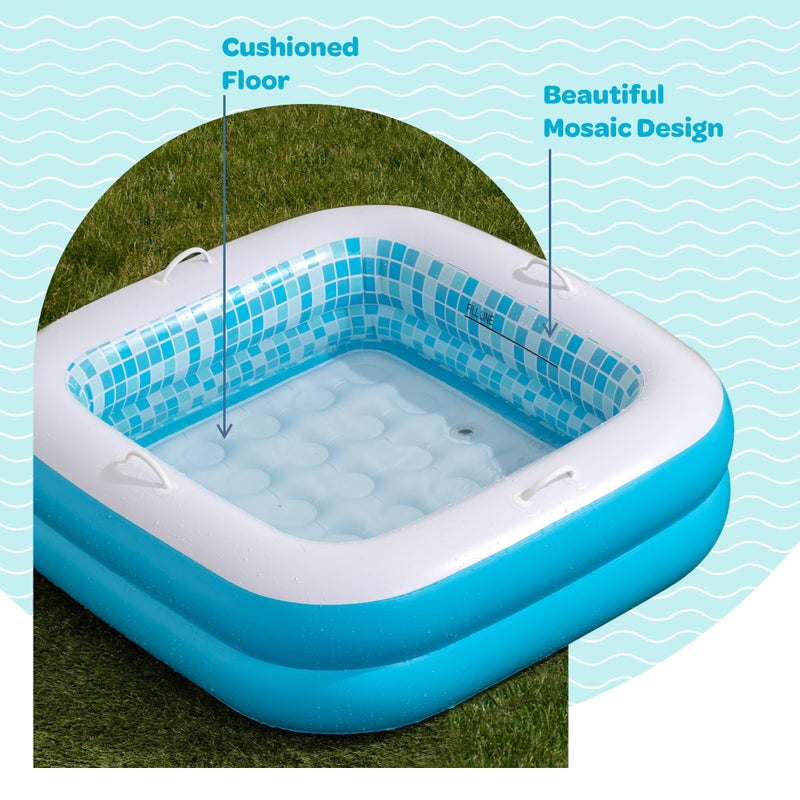 GRIP A POOL Baby Pool with Cushioned Floor, Grip Handles and Drain - Skin Safe Small Square Inflatable Kiddie Pool, Bathtub and Ball Pit, for Babies, Infants and Toddlers 1-3, 34" Summer Blue - Image 3