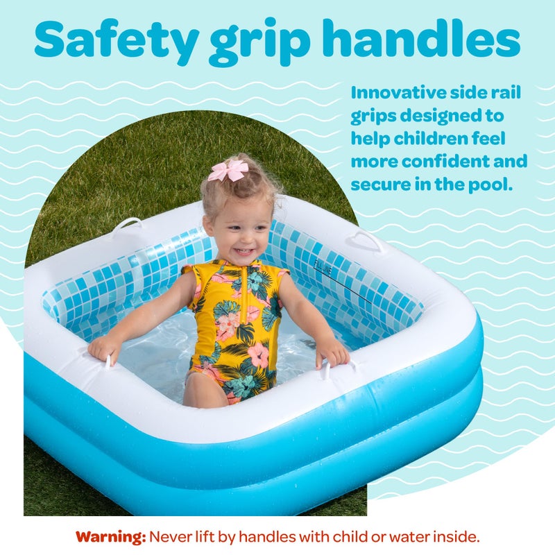 GRIP A POOL Baby Pool with Cushioned Floor, Grip Handles and Drain - Skin Safe Small Square Inflatable Kiddie Pool, Bathtub and Ball Pit, for Babies, Infants and Toddlers 1-3, 34" Summer Blue - Image 4