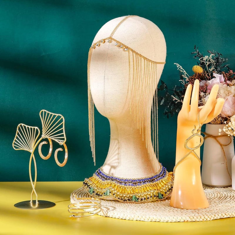 Excefore 5 Pieces Egyptian Headpiece Costume, Included Tassel Head Chain Gold Snake Armband Finger Ring Bracelet Earring Necklace,Suitable for Party Costume for Women, 1 - Image 4