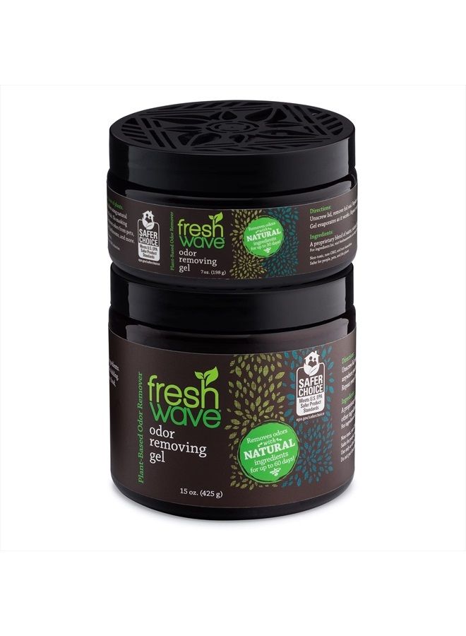 Fresh Wave جل إزالة الروائح، 15 أونصة و 7 أونصة | ماصات الروائح للمنزل | تخفيف الروائح بشكل آمن | مزيل الروائح الطبيعي المستند إلى النباتات | كل 15 أونصة تدوم 30-60 يومًا | للطهي، القمامة والحيوانات الأليفة - Image 1