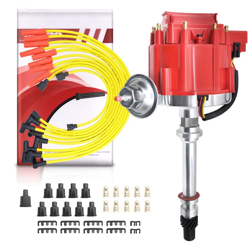 MAS Performance HEI Distributor  Wiring set 65K Coil Compatible with Chevy 305454 Chevrolet C10 GMC SBC BBC 350400 50L 57L 66L 74L Red Cap Color