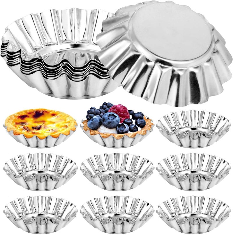 OBTANIM 20 Pcs Stainless Steel Mini Tart/Pie Pans, 3 Inch Small Tart/Pie Pan Portuguese Tart Baking Mold Mini Tart/Pie Tins for Baking Supplies - Image 1