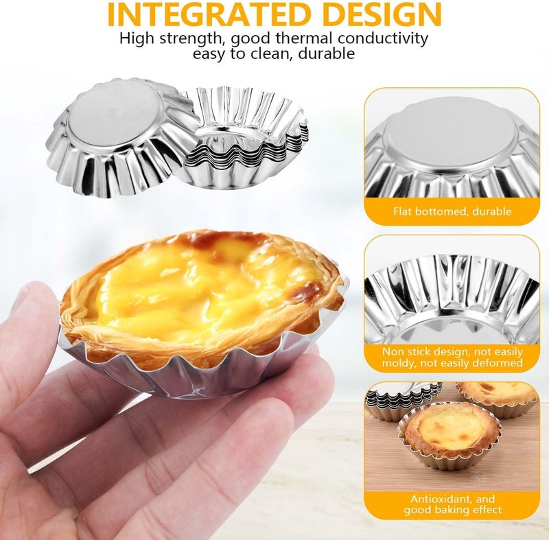 OBTANIM 20 Pcs Stainless Steel Mini Tart/Pie Pans, 3 Inch Small Tart/Pie Pan Portuguese Tart Baking Mold Mini Tart/Pie Tins for Baking Supplies - Image 3