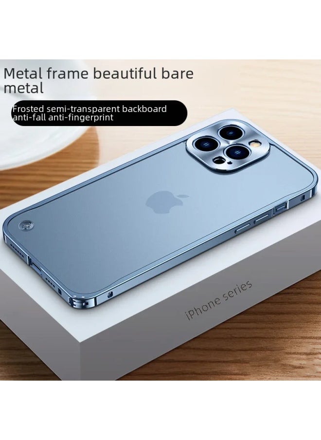 Mobile Phone Case For Iphone 14 For Iphone12promax Metal Frame 13 Transparent 11 Frosted Back Cover-Color:Spring Buckle [champagne Gold] Translucent Frosted Back Plate-Applicable Model:For Iphone 15 Pro Max