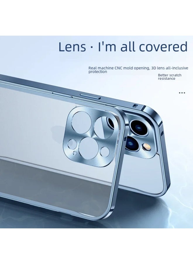 Mobile Phone Case For Iphone 14 For Iphone12promax Metal Frame 13 Transparent 11 Frosted Back Cover-Color:Spring Buckle [champagne Gold] Translucent Frosted Back Plate-Applicable Model:For Iphone 15 Pro Max