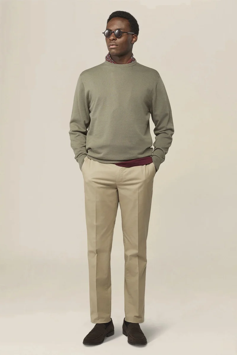 دوبل غانغر Men's crew neck jumper in 100% cotton - Olive Green