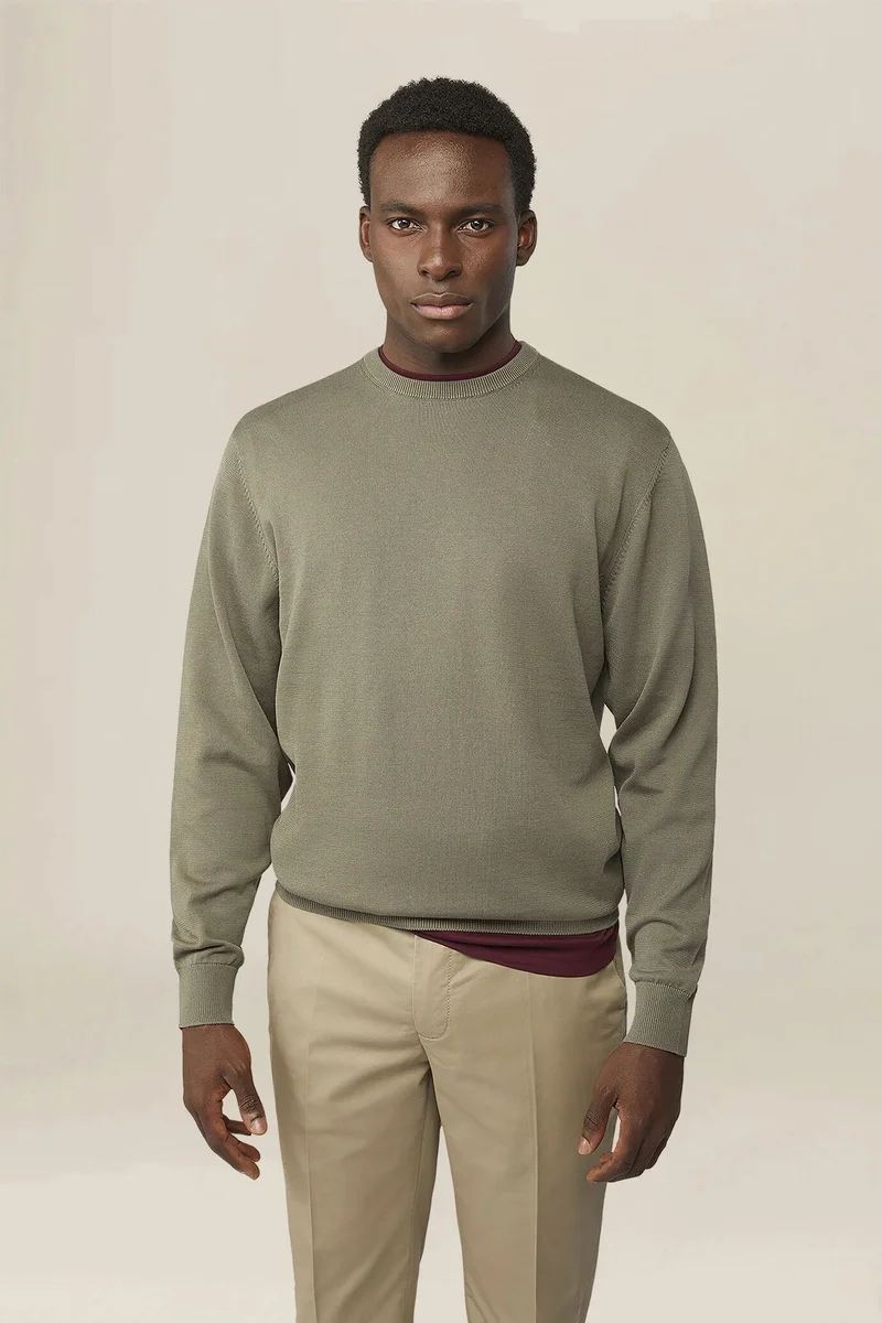 دوبل غانغر Men's crew neck jumper in 100% cotton - Olive Green