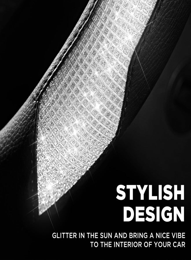 PIC AUTO Steering Wheel Cover, Sparkly Crystal Bling Glitter with Black Leather, Universal Fit for 14.5"-15" Car Wheels for Girls & Women Universal Fit for Automotive SUV, Sedan, Van - Image 4