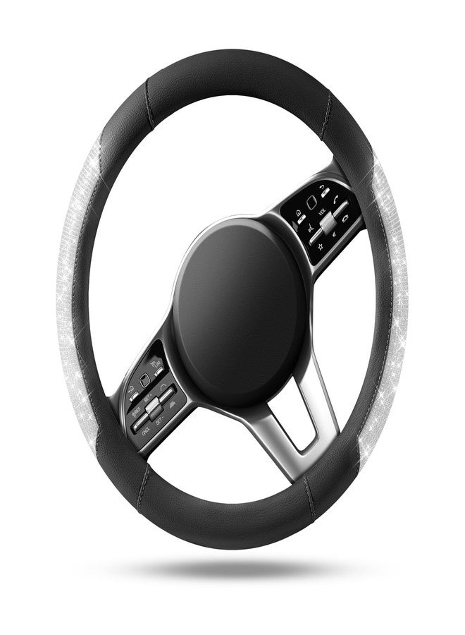 PIC AUTO Steering Wheel Cover, Sparkly Crystal Bling Glitter with Black Leather, Universal Fit for 14.5"-15" Car Wheels for Girls & Women Universal Fit for Automotive SUV, Sedan, Van - Image 2