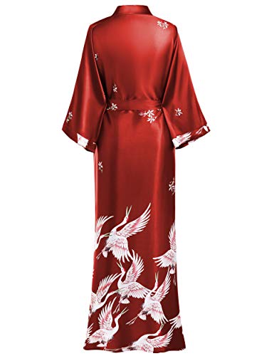 PRODESIGN Long Kimono Robe Satin Sleepwear Blouse Bathrobe Nightgown Silky Crane Kimono Cardigan Robe - Image 2