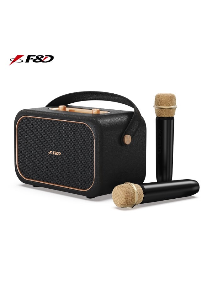 F&D RW40 Retro Wooden Cabinet Bluetooth Speaker with 4-inch Woofer & Dual Tweeters, Deep Bass Stereo Sound, Bluetooth 5.3, Built-in Microphone, 20H Playtime for Home, Office & Party - Image 1