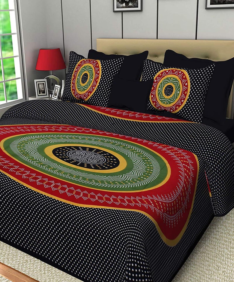 PURE COMFORT ملاءة سرير كينج بحجم كينج من قطن عالي الجودة مع 2 غطاء وسادة لون أسود - Image 1