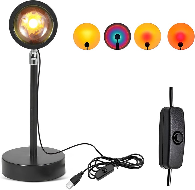4 Color Sunset Lamp Projector - 360° Swivel Mood Adjustable Sunset Projection Lamp for Bedroom Decor - USB-Powered Night Light Projector for Ambient Lighting, Photography, Live Streaming - Image 1