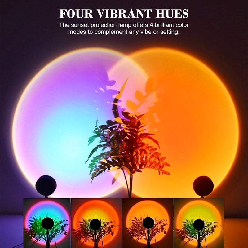 4 Color Sunset Lamp Projector - 360° Swivel Mood Adjustable Sunset Projection Lamp for Bedroom Decor - USB-Powered Night Light Projector for Ambient Lighting, Photography, Live Streaming - Image 5