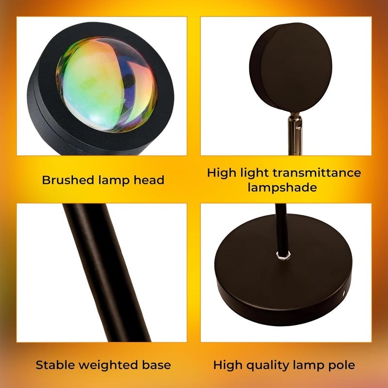 4 Color Sunset Lamp Projector - 360° Swivel Mood Adjustable Sunset Projection Lamp for Bedroom Decor - USB-Powered Night Light Projector for Ambient Lighting, Photography, Live Streaming - Image 4