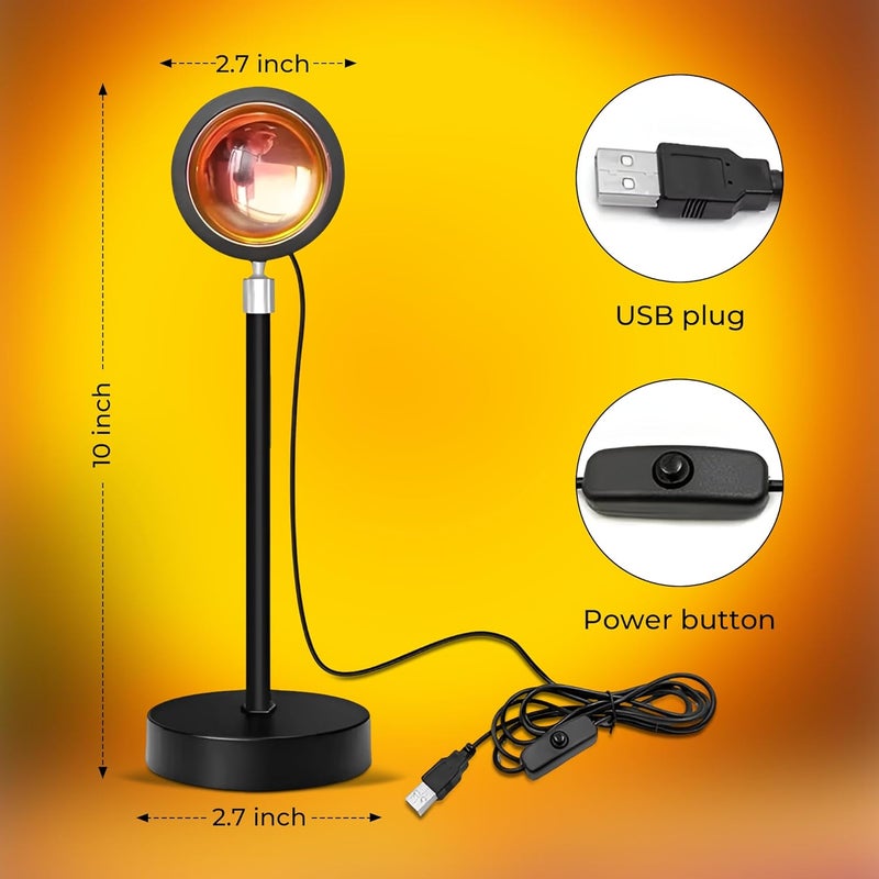 4 Color Sunset Lamp Projector - 360° Swivel Mood Adjustable Sunset Projection Lamp for Bedroom Decor - USB-Powered Night Light Projector for Ambient Lighting, Photography, Live Streaming - Image 2