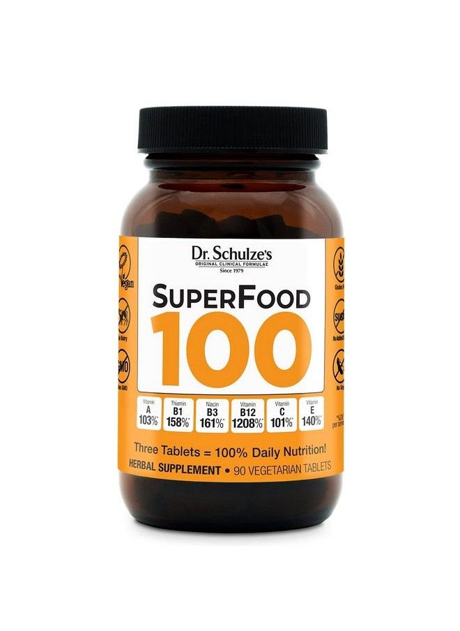 Dr. Schulze's - Dr. Schulze’S ; Superfood 100 ; Vitamin & Mineral Herbal Concentrate ; Dietary Supplement ; Daily Nutrition & Increased Energy ; Glutenfree & Nongmo ; Vegan & Organic ; 90 Tabs ; Packaging May Vary - Image 1