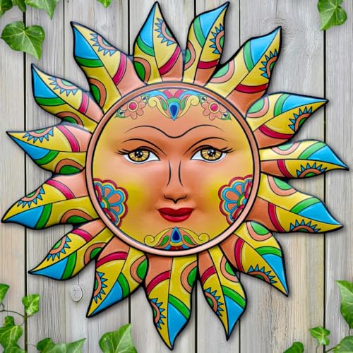 Daogtc Metal Sun Wall Decor - Sun Flower Wall Art Decoration,Hanging Decoration for Home Garden Farmhouse Yard Patio Fence Living Room Bedroom (SUN-G) - Image 1