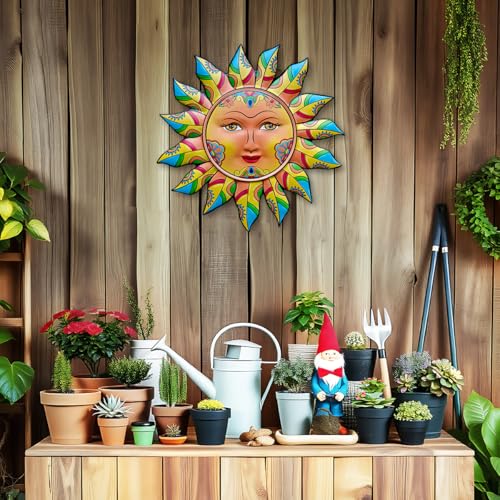 Daogtc Metal Sun Wall Decor - Sun Flower Wall Art Decoration,Hanging Decoration for Home Garden Farmhouse Yard Patio Fence Living Room Bedroom (SUN-G) - Image 2