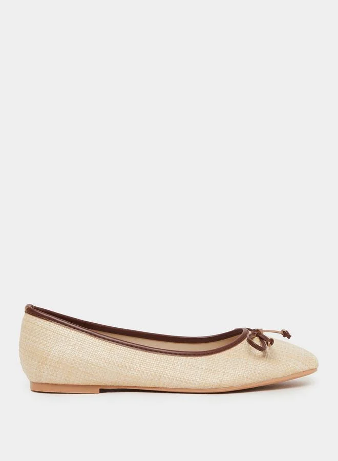 ستايلي Styli Textured Bow Detail Ballerina Shoes