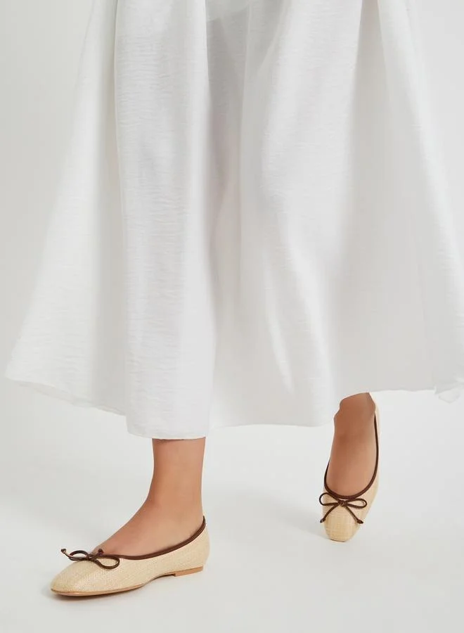 ستايلي Styli Textured Bow Detail Ballerina Shoes