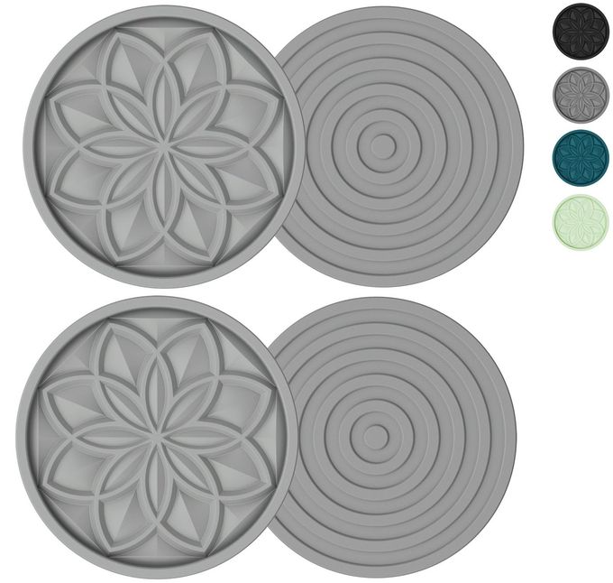 HFHOME Silicone Coasters Set, 4 Pcs Drink Coasters for Coffee Table, Bar Tabletop Protection Dark Gray - Image 1
