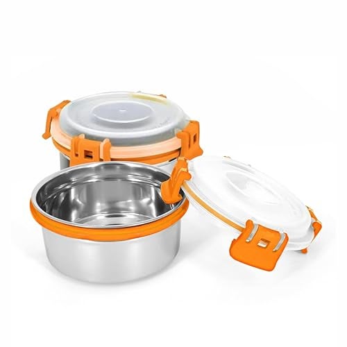 Prabha Lunch Box for Office Use Steel | Lunch Box Set of 2 | Stainless Steel Food Storage Containers with Lids | Lunch Box for Women | Lunch Boxes for Men | Tiffin Round for Hot & Fridge Storage - Image 1
